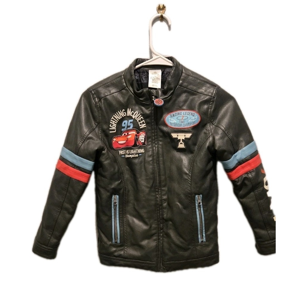 Disney Cars Lightning McQueen 95 Kids Faux Leather Jacket Size 7/8